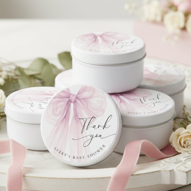 Elegant Pink Bow Baby Shower Thank You Mini Candle Favors (Creator Uploaded)