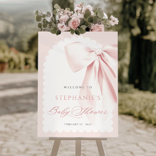  Elegant  Pink Bow Baby Shower Welcome Sign