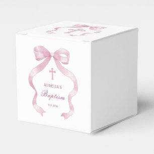 Elegant Pink Bow Baptism Cube Favor Boxes
