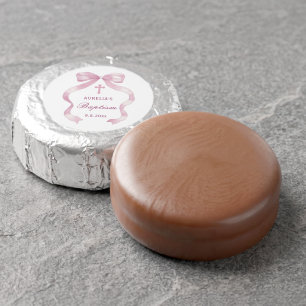 Elegant Pink Bow Baptism Dipped Oreo Cookie Favors