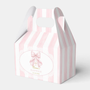 Elegant Pink Bow Baptism Favor Boxes