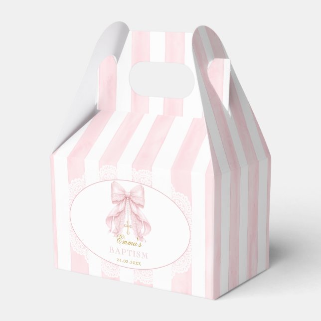 Elegant Pink Bow Baptism Favor Boxes (Front Side)