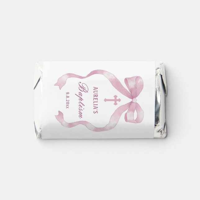 Elegant Pink Bow Baptism Hershey's Miniatures (Front)