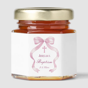 Elegant Pink Bow Baptism Honey Jar Favors