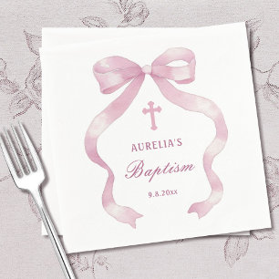 Elegant Pink Bow Baptism Napkins