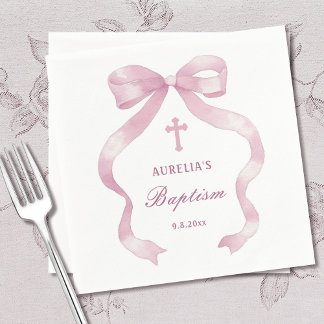 Elegant Pink Bow Baptism Napkins