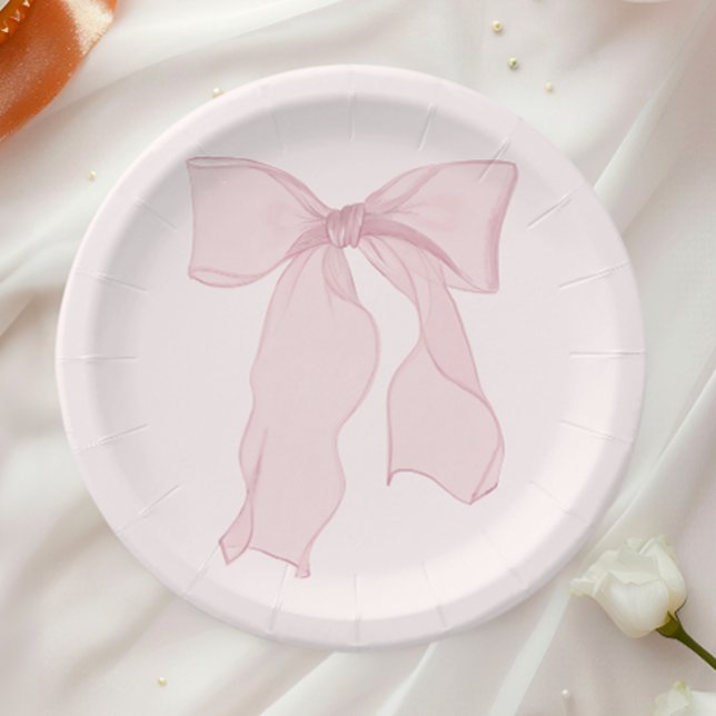 Elegant Pink Bow Birthday  Paper Plates (Creator Uploaded)