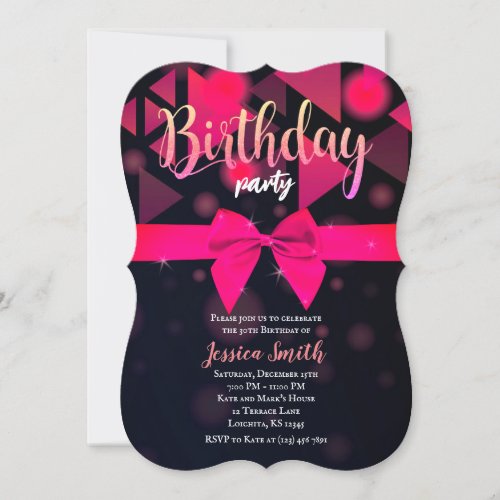 Elegant Pink Bow Birthday Party Invitation