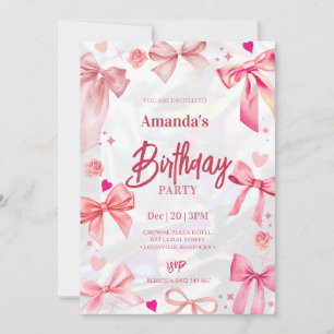 Elegant Pink Bow Birthday Party Invitation