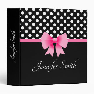 Elegant Pink Bow Black Polka Dots 3 Ring Binder