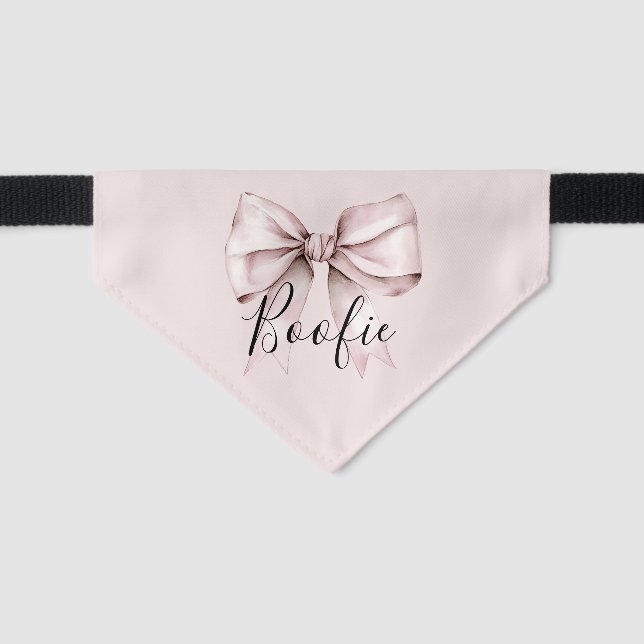 Elegant Pink Bow  & Blush Bow Personalized Pet Bandana Collar (Front)