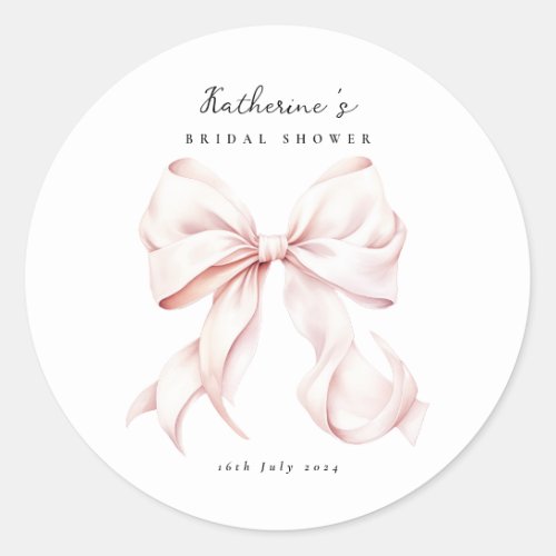 Elegant Pink Bow Bridal Shower Classic Round Sticker