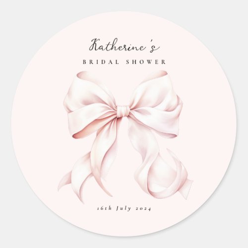 Elegant Pink Bow Bridal Shower Classic Round Sticker