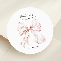 Elegant Pink Bow Bridal Shower Classic Round Sticker