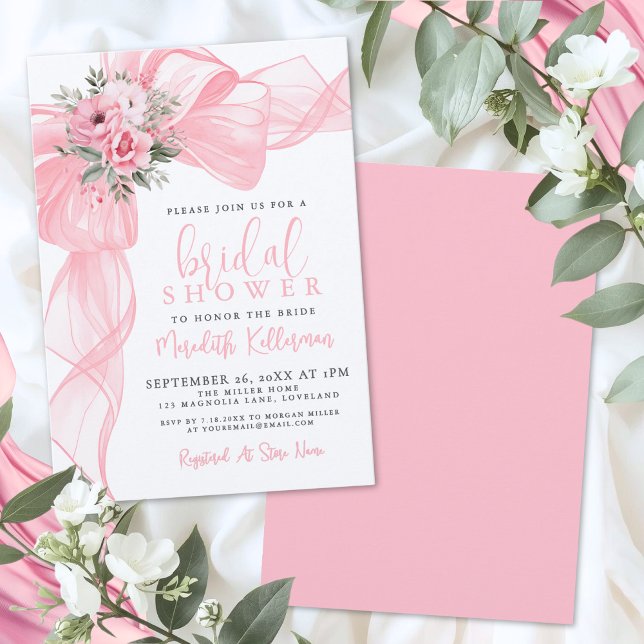 Elegant Pink Bow Bridal Shower Invitation (Elegant Pink Bow Bridal Shower Invitation)