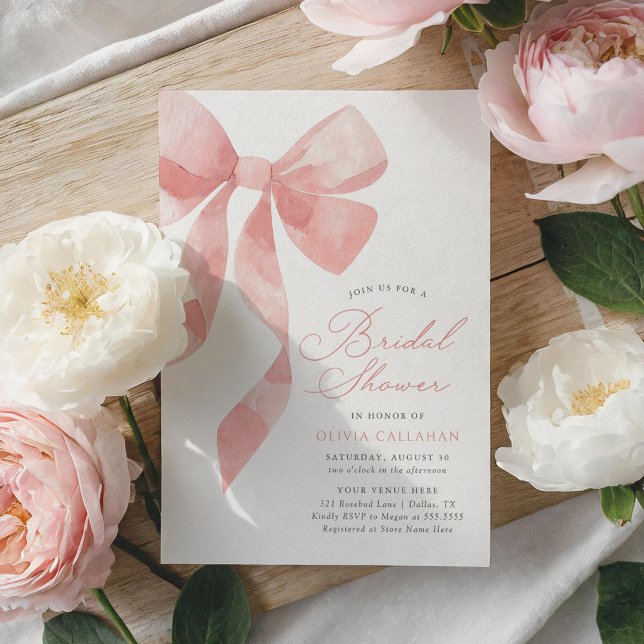 Elegant Pink Bow Bridal Shower Invitation (Creator Uploaded)