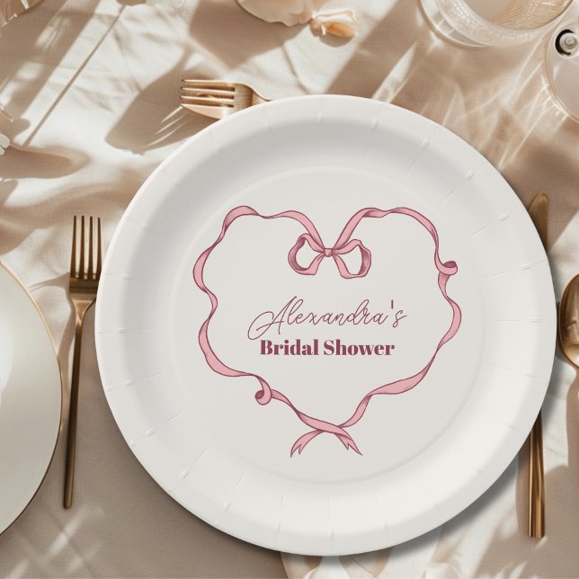 Elegant Pink  Bow Bridal Shower Paper Plates (Creator Uploaded)