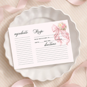 Elegant Pink Bow Bridal Shower Recipe Card