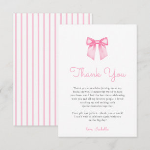 Elegant Pink Bow Bridal Shower Thank You Card