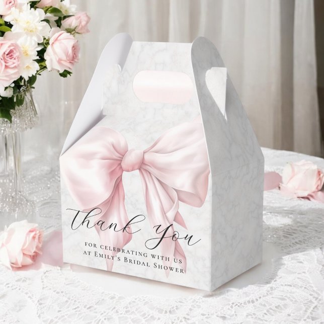 Elegant Pink Bow Bridal Shower Thank You Favor Boxes (Creator Uploaded)