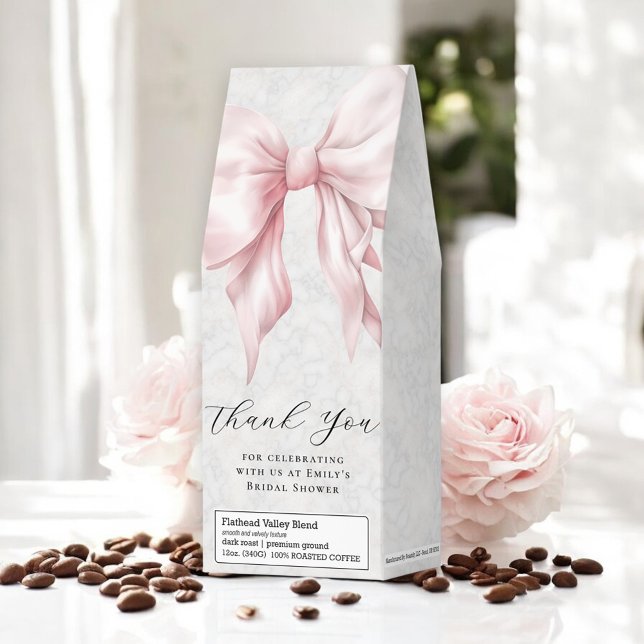 Elegant Pink Bow Bridal Shower Thank You Roasted Coffee (Creator Uploaded)