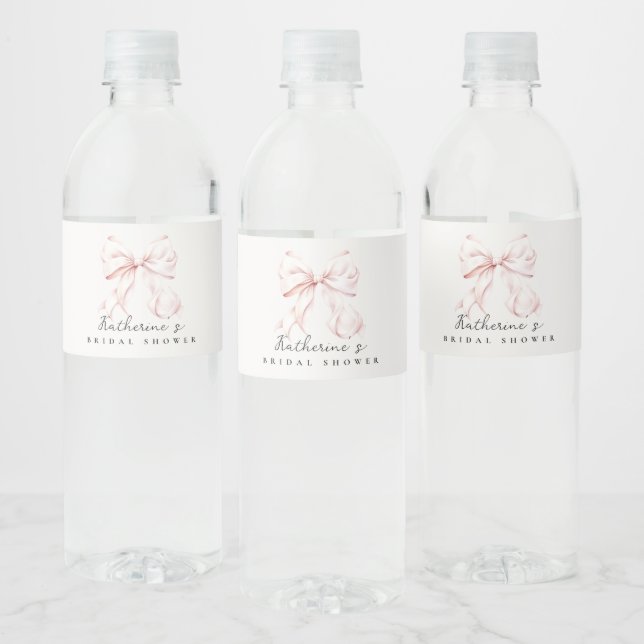 Elegant Pink Bow Bridal Shower Water Bottle Label (Bottles)