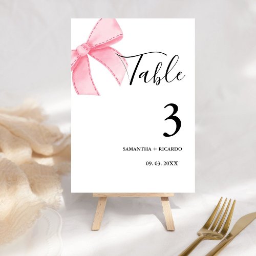 Elegant Pink Bow Bridal shower  Wedding Table Number