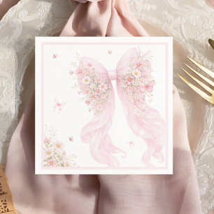 Elegant Pink Bow Butterfly Baby Shower Napkins