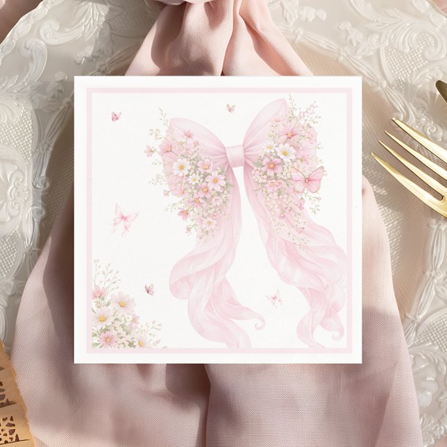 Elegant Pink Bow Butterfly Baby Shower Napkins (Creator Uploaded)