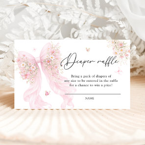 Elegant Pink Bow Butterfly Diaper Raffle Tickets Enclosure Card