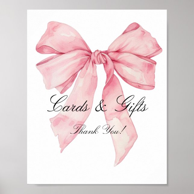 Elegant Pink Bow Cards and Gifts Sign (Front)