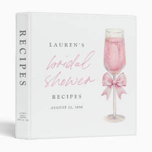 Elegant Pink Bow Champagne Bridal Shower Recipes 3 Ring Binder