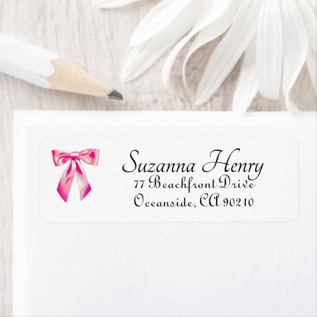 Elegant Pink Bow Classy Handwriting Label (Insitu)