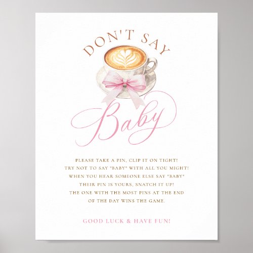 Elegant Pink Bow Coffee Baby Shower Game Poster