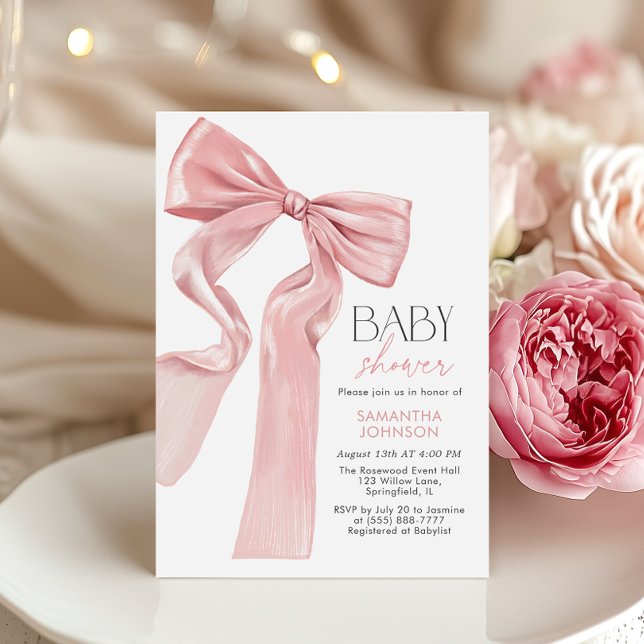 Elegant Pink Bow Coquette Baby Shower Invitation (Creator Uploaded)