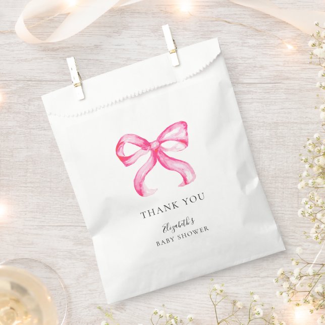 Elegant Pink Bow Coquette Baby Shower Minimal Favor Bag (Clipped)
