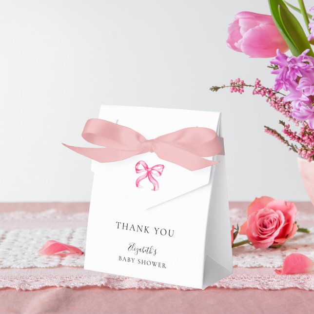 Elegant Pink Bow Coquette Baby Shower Minimal Favor Boxes (Creator Uploaded)