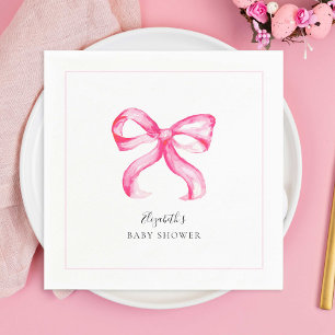 Elegant Pink Bow Coquette Baby Shower Minimal Napkins