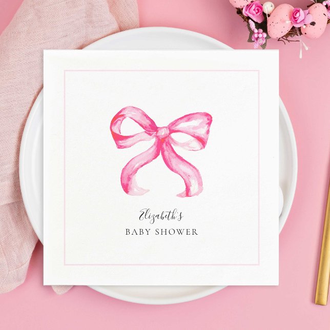 Elegant Pink Bow Coquette Baby Shower Minimal Napkins (Creator Uploaded)