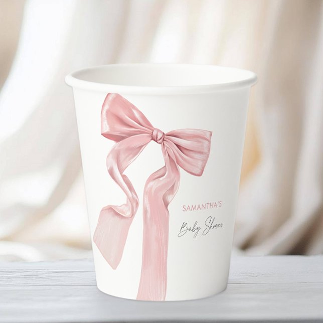 Elegant Pink Bow Coquette Baby Shower Paper Cups (Creator Uploaded)