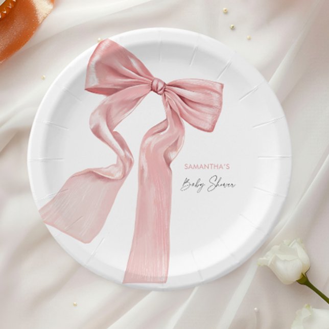 Elegant Pink Bow Coquette Baby Shower Paper Plates (Creator Uploaded)