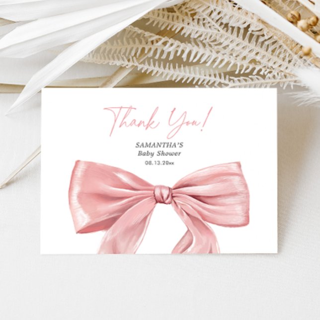 Elegant Pink Bow Coquette Baby Shower Thank You Card (Creator Uploaded)
