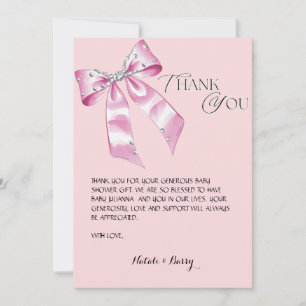 Elegant Pink Bow Coquette baby shower thank you  Invitation