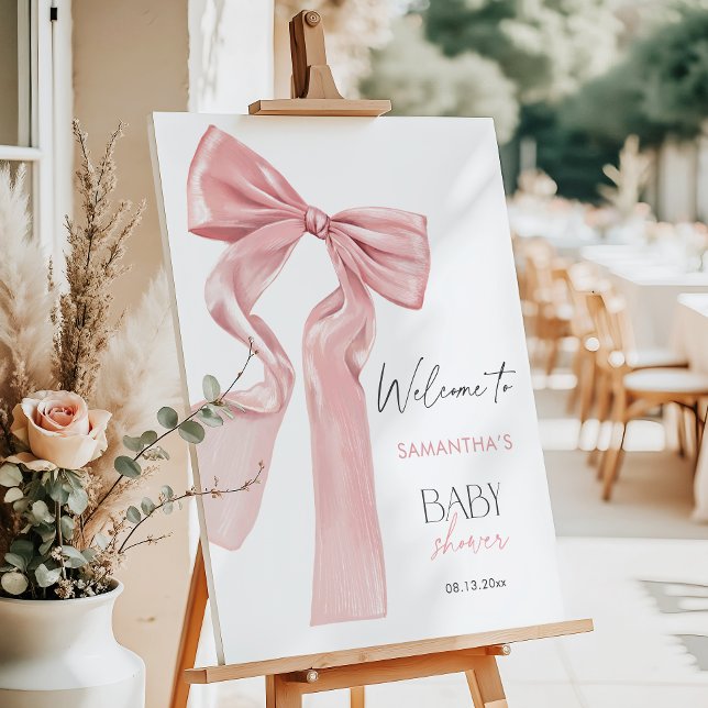 Elegant Pink Bow Coquette Baby Shower Welcome Foam Board (Creator Uploaded)