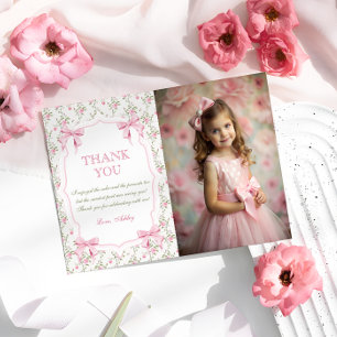  Elegant Pink Bow Coquette Birthday Thank You