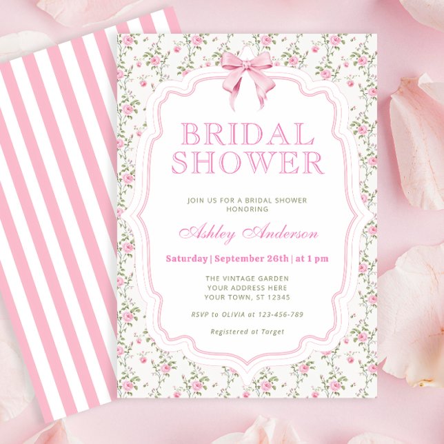 Elegant Pink Bow Coquette Bridal Shower Invitation (Creator Uploaded)