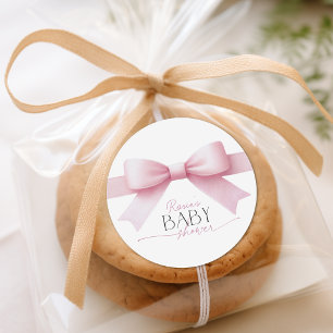 Elegant Pink Bow Coquette Girl Baby Shower Classic Round Sticker