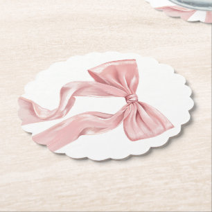 Elegant Pink Bow Coquette Paper Coaster