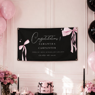 Elegant pink bow coquette photo black graduation  banner