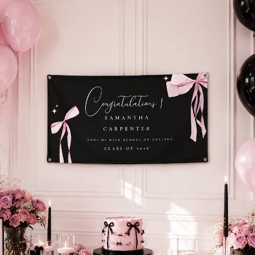 Elegant pink bow coquette photo black graduation  banner